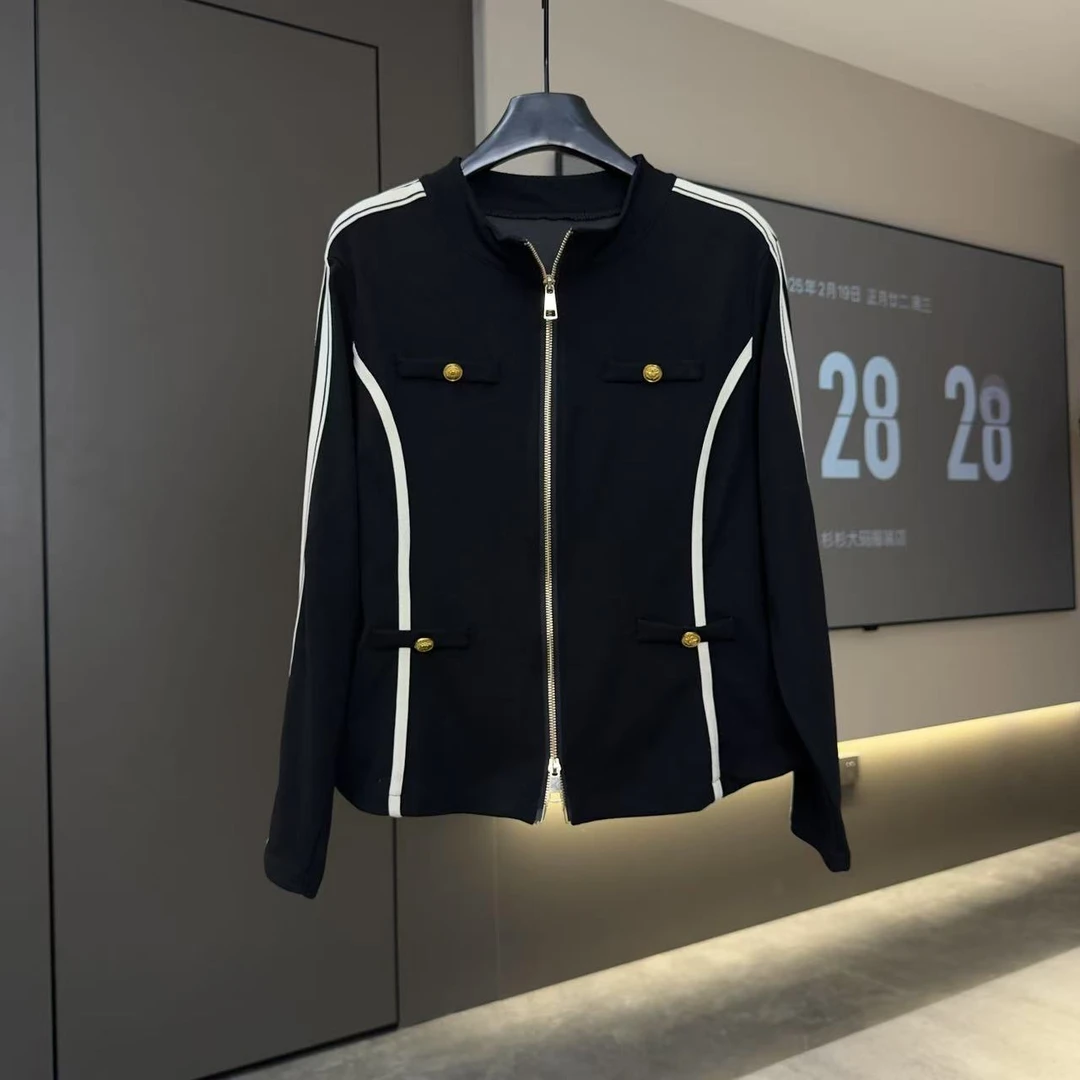 新款设计感纯欲双拉链修身长袖显瘦气质上衣