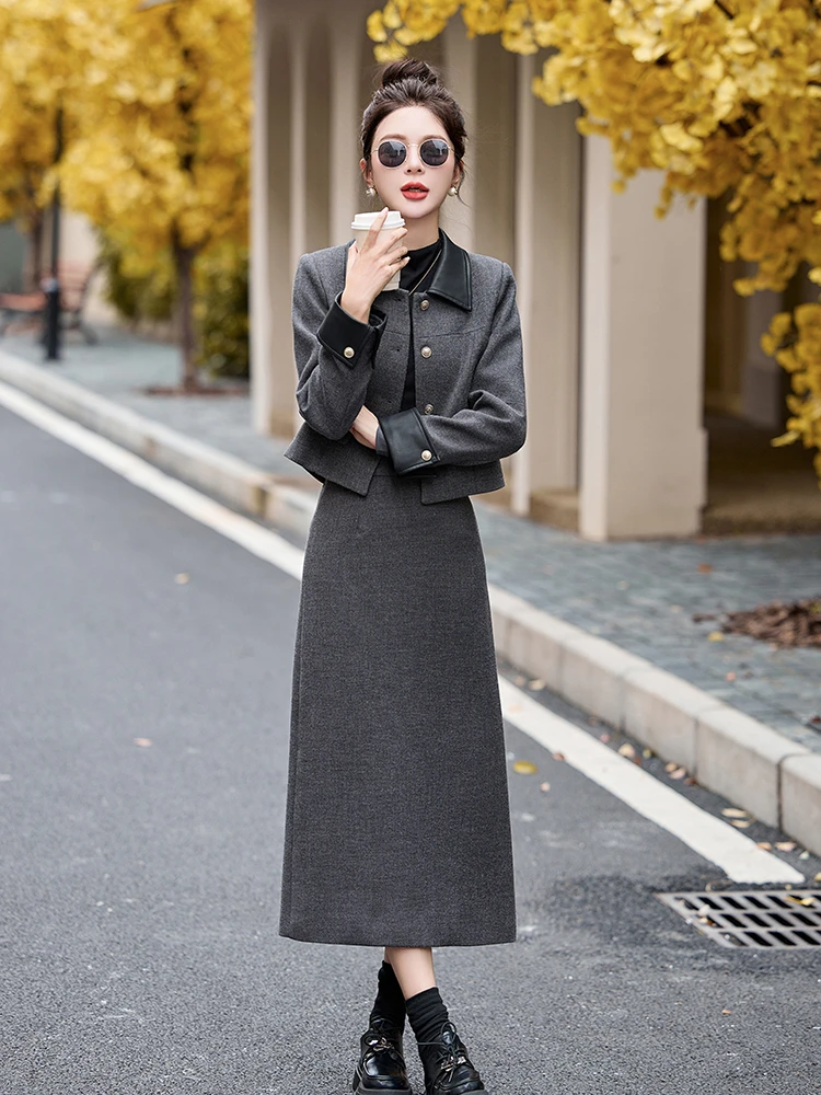 小香风毛呢套装裙女2025冬季新款高级感加棉加厚上衣半身裙两件套