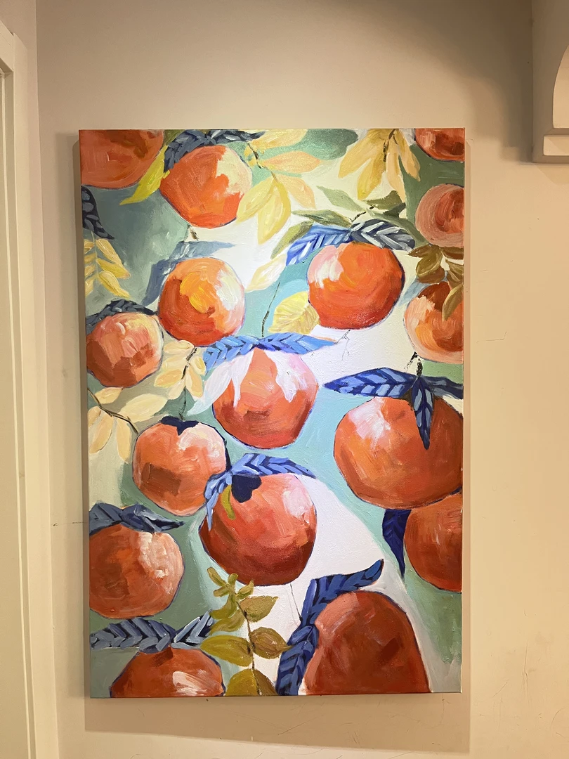 柿柿如意新中式油画奶油风客厅背景墙装饰画抽象入户玄关餐厅挂画