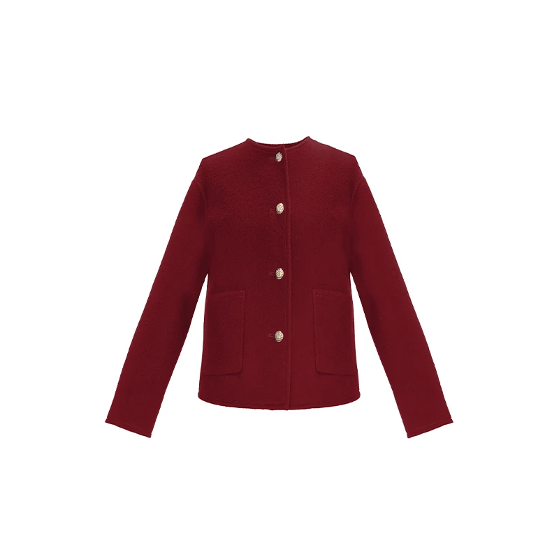 越月越Y27088女士时尚短款复古小香风毛呢外套百搭简约休闲气质