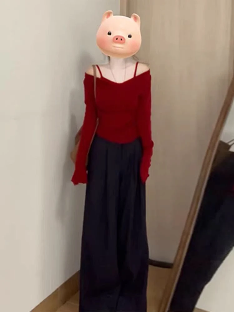 假两件长袖t恤女秋冬季新款法式一字肩上衣小众新款女装时尚洋气