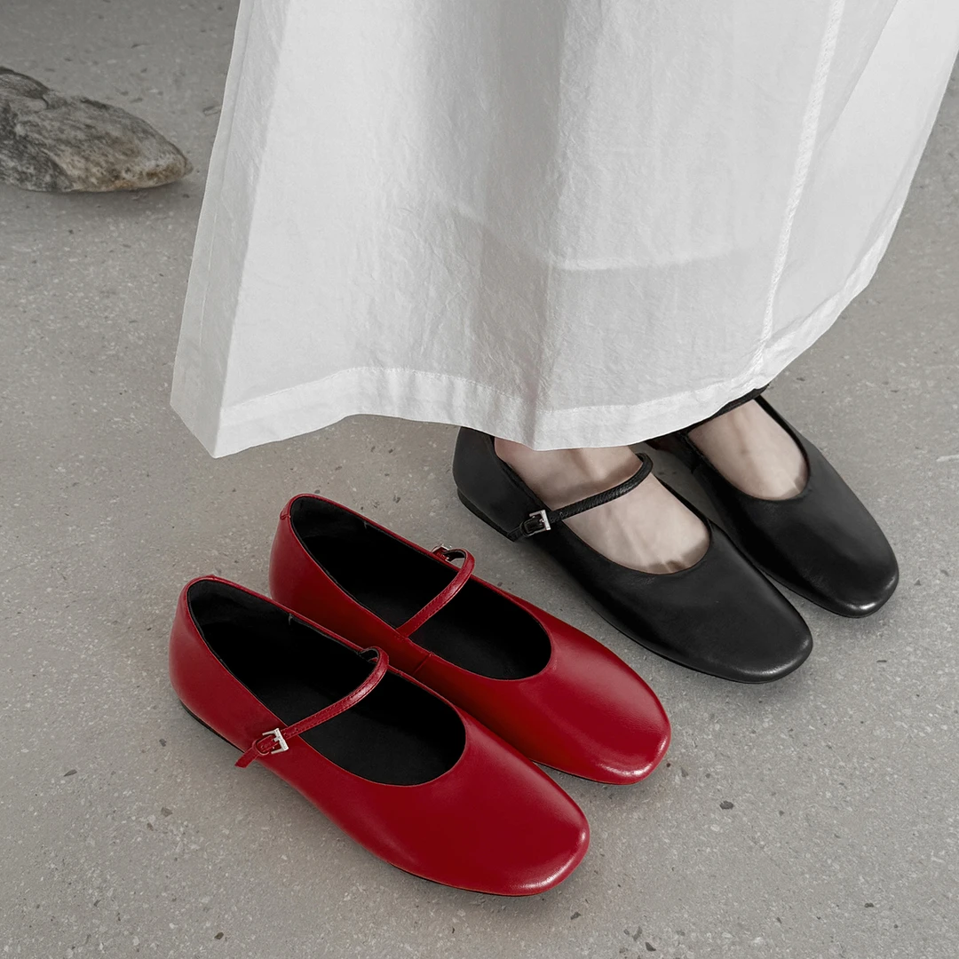 【羊皮】1CM/超软舒服品质简约浅口低跟玛丽珍鞋法式气质单鞋百搭