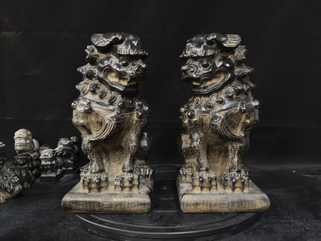 山西青石精品对狮高度30厘米