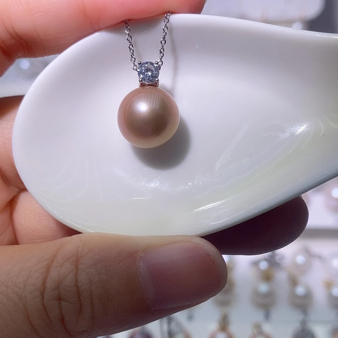 淡水珍珠吊坠(赠链)银S925镶嵌尺寸11/12毫米