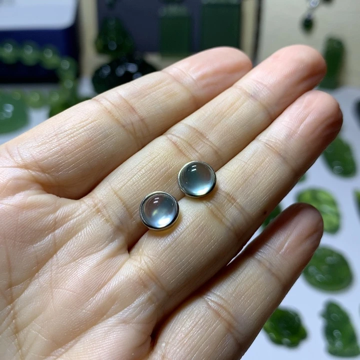 岫玉银S925镶嵌耳钉耳钉