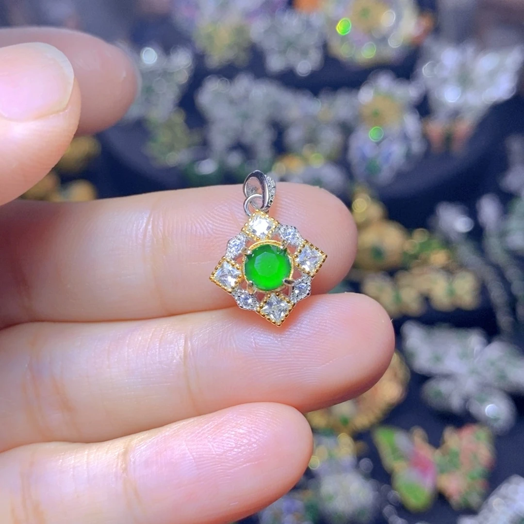 翡翠银S925镶嵌吊坠(不含链)天然翡翠