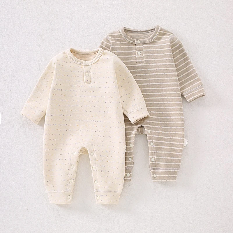 婴儿秋冬无骨条纹连体衣宝宝哈衣家居服婴幼儿羊毛蚕丝爬服加绒