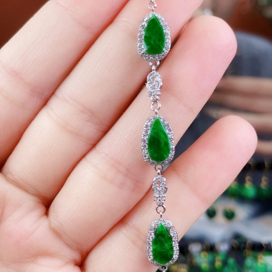 翡翠银S925镶嵌耳饰