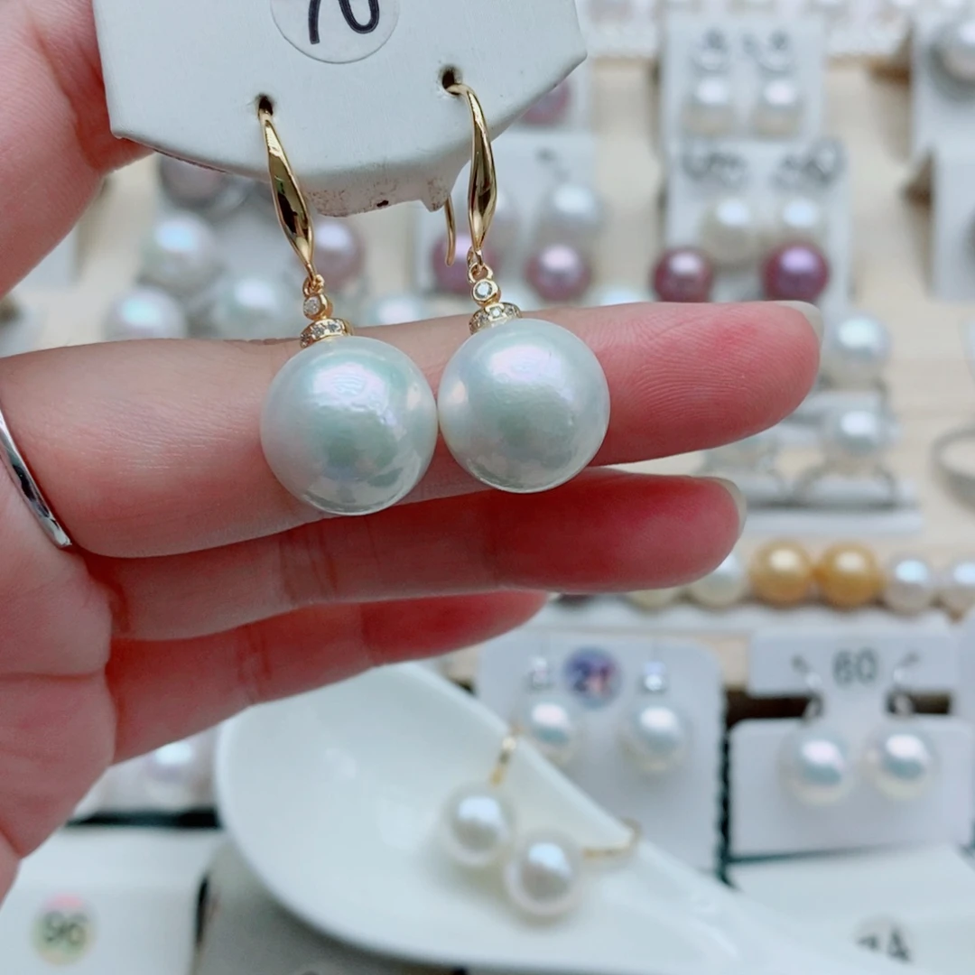 白***l银S925镶嵌淡水珍珠耳饰13.5mm