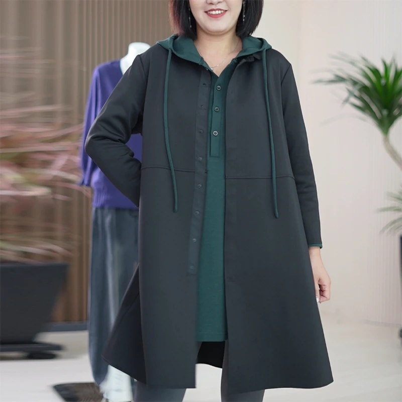 牛奶丝拼接休闲时尚气质中长按扣开衫显瘦时髦简约纯色风衣外套女