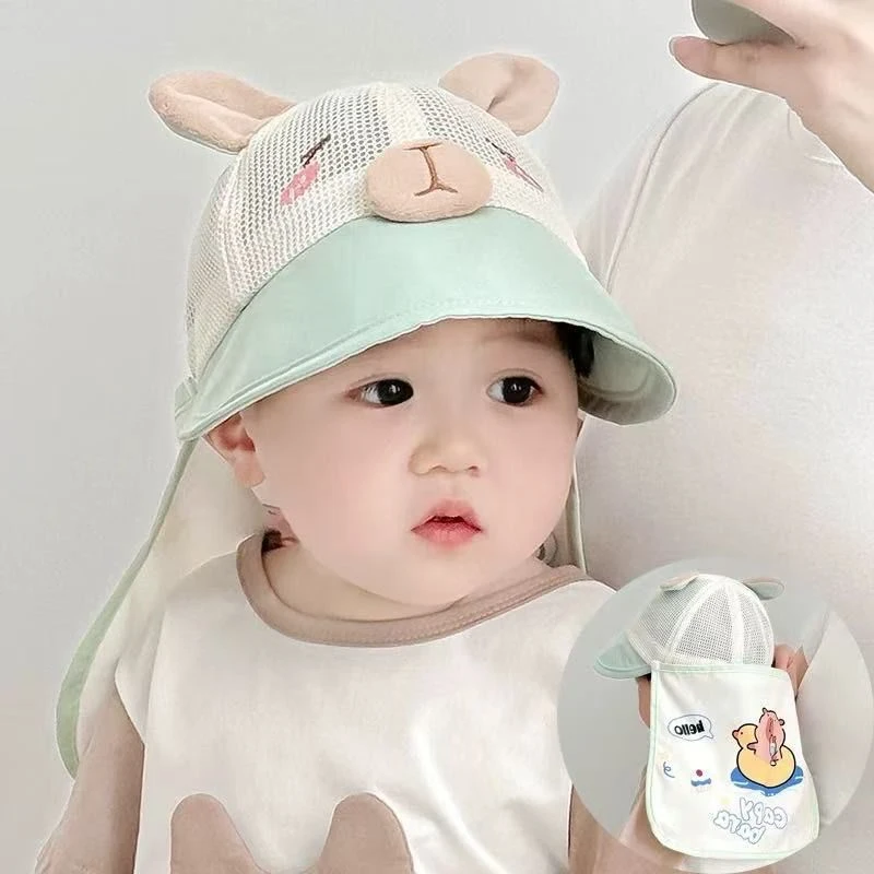 婴幼儿防晒帽夏季男女宝宝大檐鸭舌帽卡通可爱太阳帽网眼透气半檐