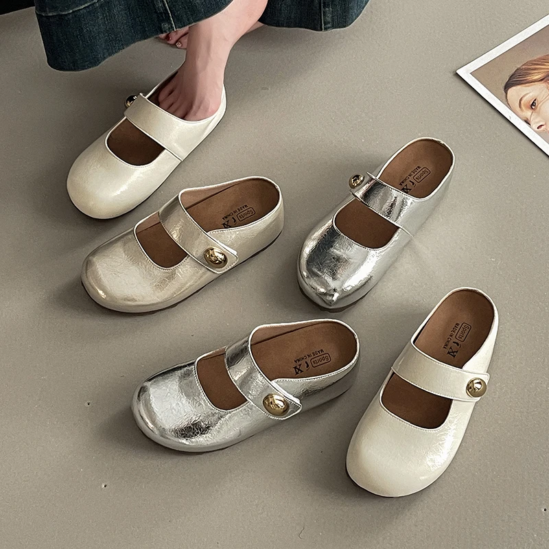 时尚百搭内增高气质包头半拖鞋女鞋2025夏季新款外穿休闲勃肯鞋女