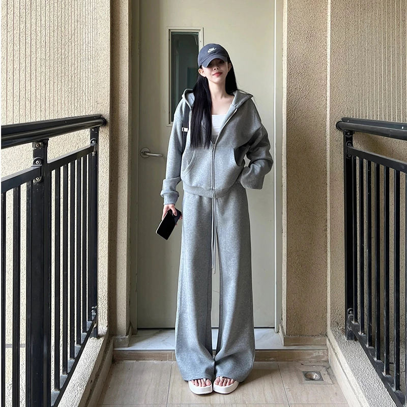 高级感运动服套装女春秋季欧货休闲灰色卫衣长裤两件套小香风减龄