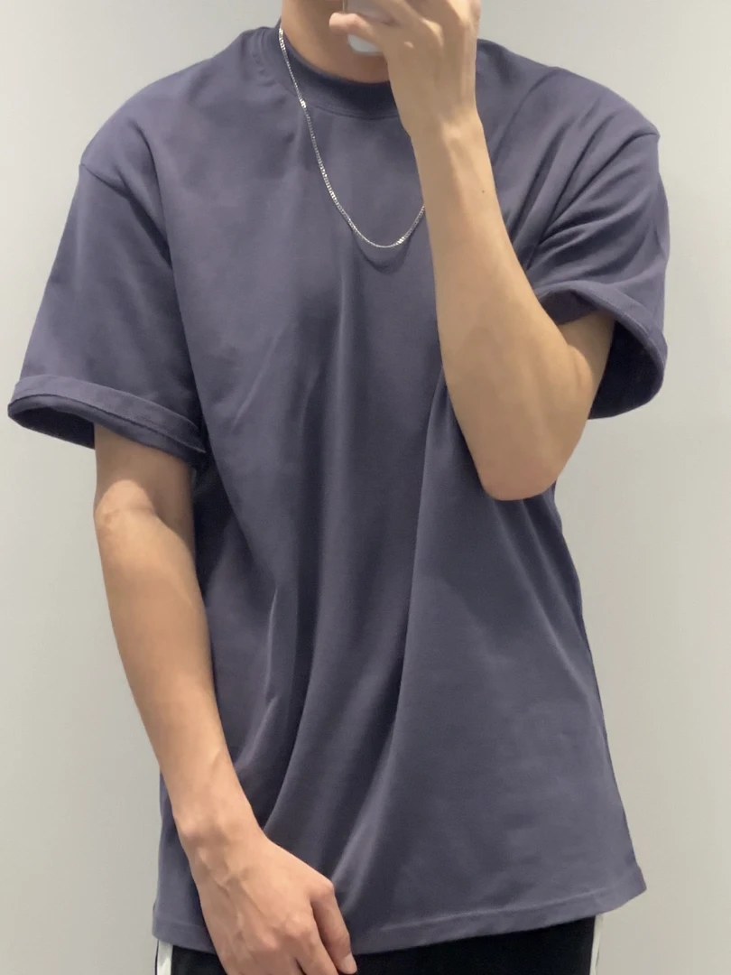 300g重磅美式小领口短袖t恤男夏季纯棉白色圆领纯色打底宽松百搭