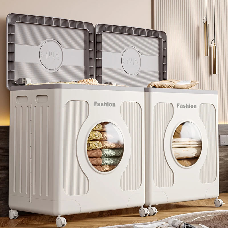 衣服收纳箱整理箱大容量家用超大衣物被子收纳储物柜翻盖折叠带轮