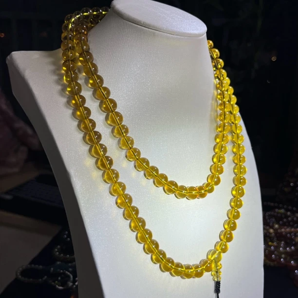 【凯馨珠宝】缅甸天然琥珀老金珀108佛珠