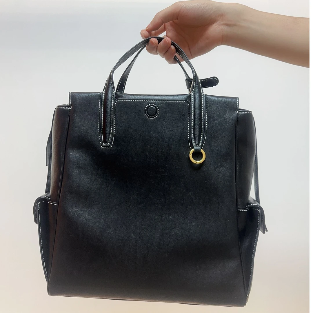 【山下双肩包】出去玩休闲百搭真皮包包旅游黑色大包大容量外出背包