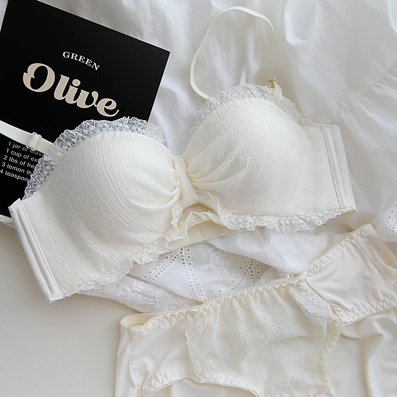 法式内衣女小胸聚拢平胸显大收副乳防下垂性感蕾丝半杯文胸罩套装