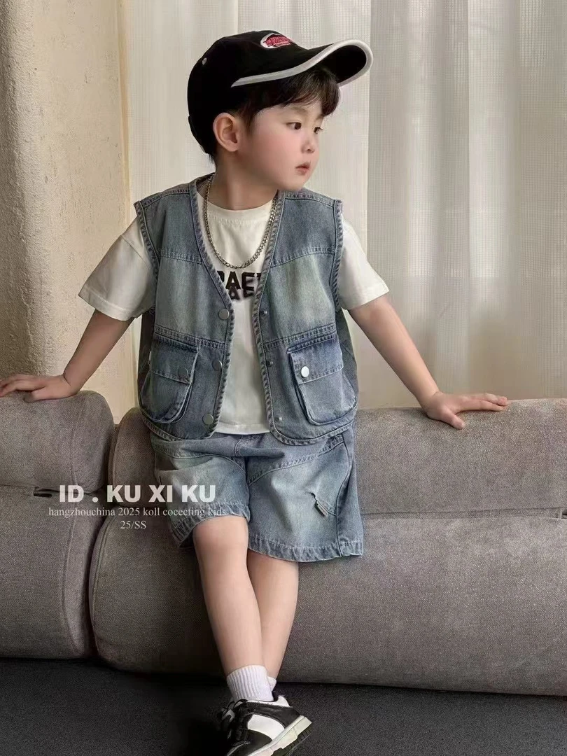 【下单备注编号】线下实体店品质2025夏季男童时髦牛仔韩版潮衣服