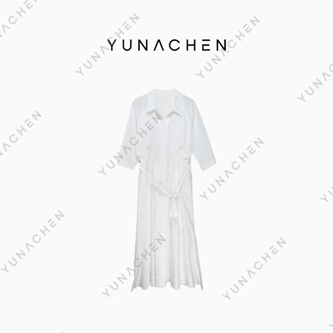 菠萝宝宝yuna【白鹭】YC22春夏法式浪漫优雅轻盈白色中袖衬衫连衣裙