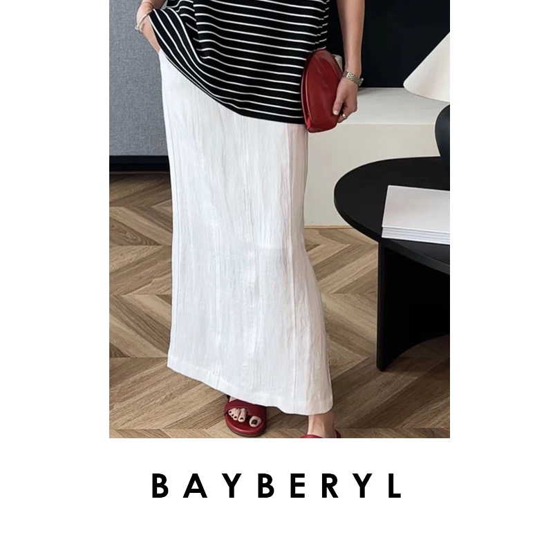 BAYBERYL老贝边屿*白汉麻结构线直筒半身裙YQ5C0702-4/22