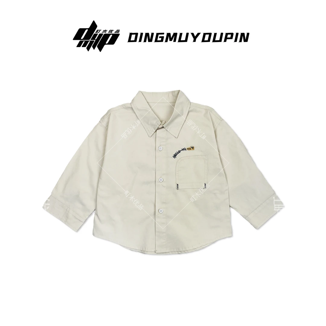 【町木优品】儿童春夏新款男童反袋绣字纯色线条字母百搭衬衫 C7029