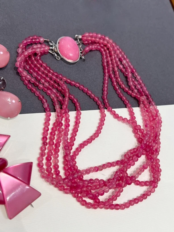 铜合金玻璃项链 Vintage粉色琉璃项链