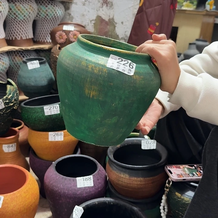 瑕疵金绿坛子226高度20口径14