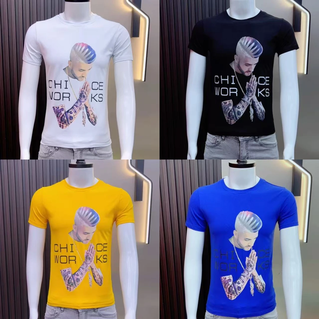 痞帅潮男修身t恤时尚潮流印花圆领舒适短袖网红百搭