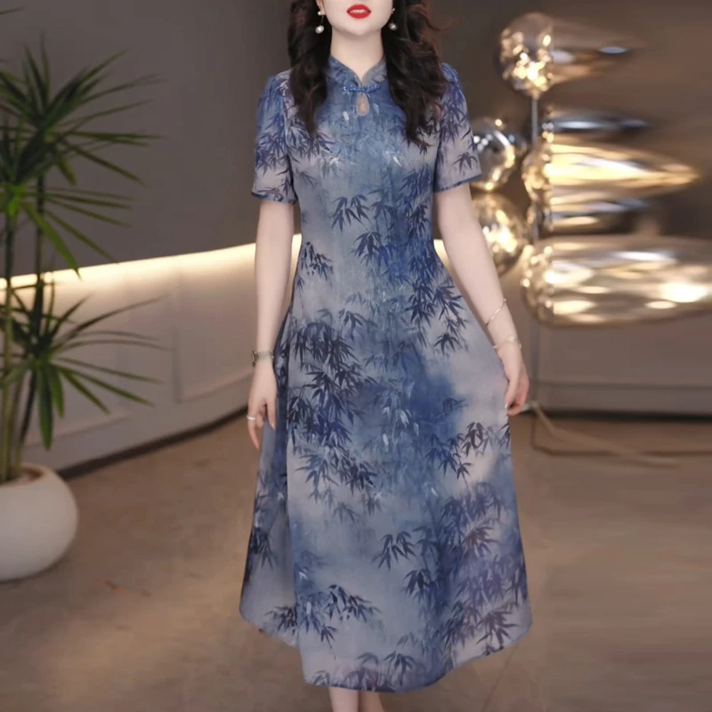 2025夏季新款新中式透气舒适短袖高级优雅复古气质显瘦百搭连衣裙