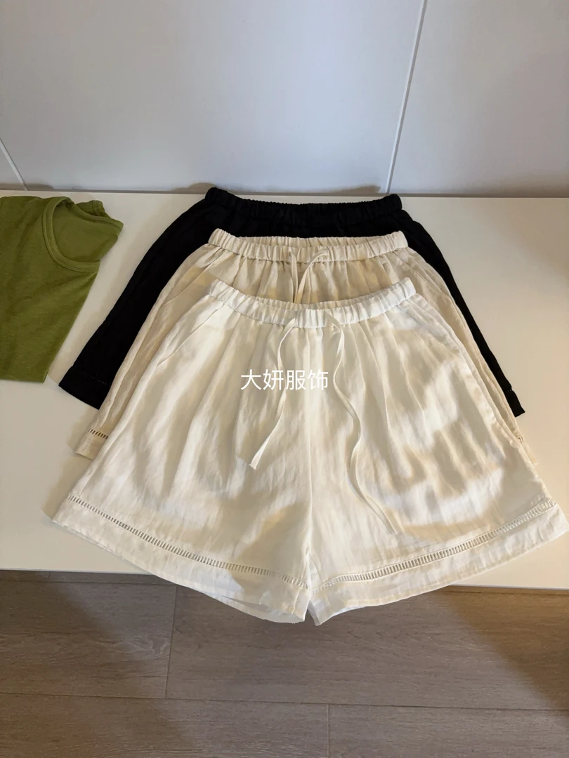 镂空花边短裤。莱赛尔天丝！夏日休闲阔腿裤热裤休闲裤6833