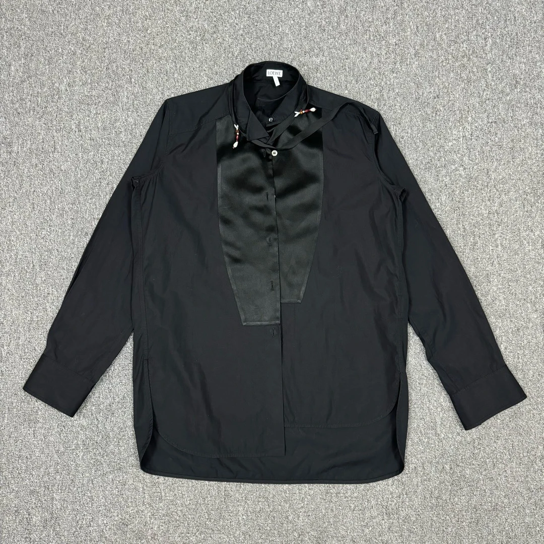 99新 LOEWE/罗意威 10309484 nz 罗意威黑色丝绸拼接长袖衬衫XS码