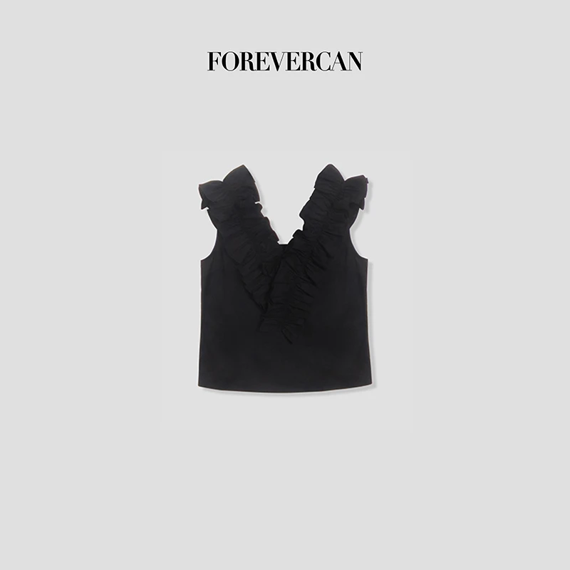 FOREVERCAN“冷萃玫瑰”立裁V领荷叶边无袖背心上衣 ST20152