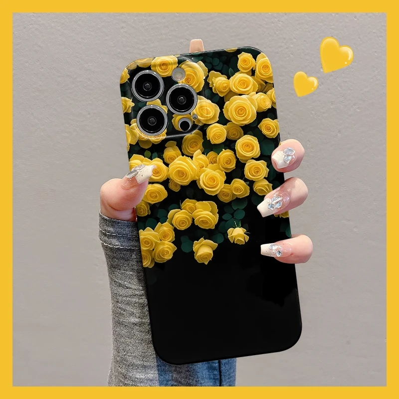 黄色玫瑰花朵适用苹果16手机壳华为创意vivo爆款小米15oppo菲林壳
