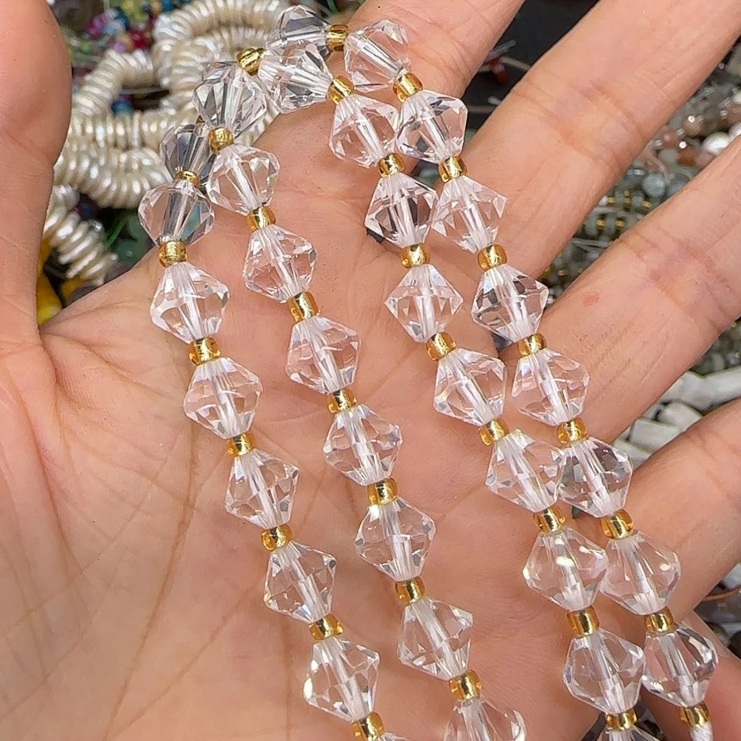玛瑙/玉髓合金珠宝半成品白水晶8mm飞碟切面一条