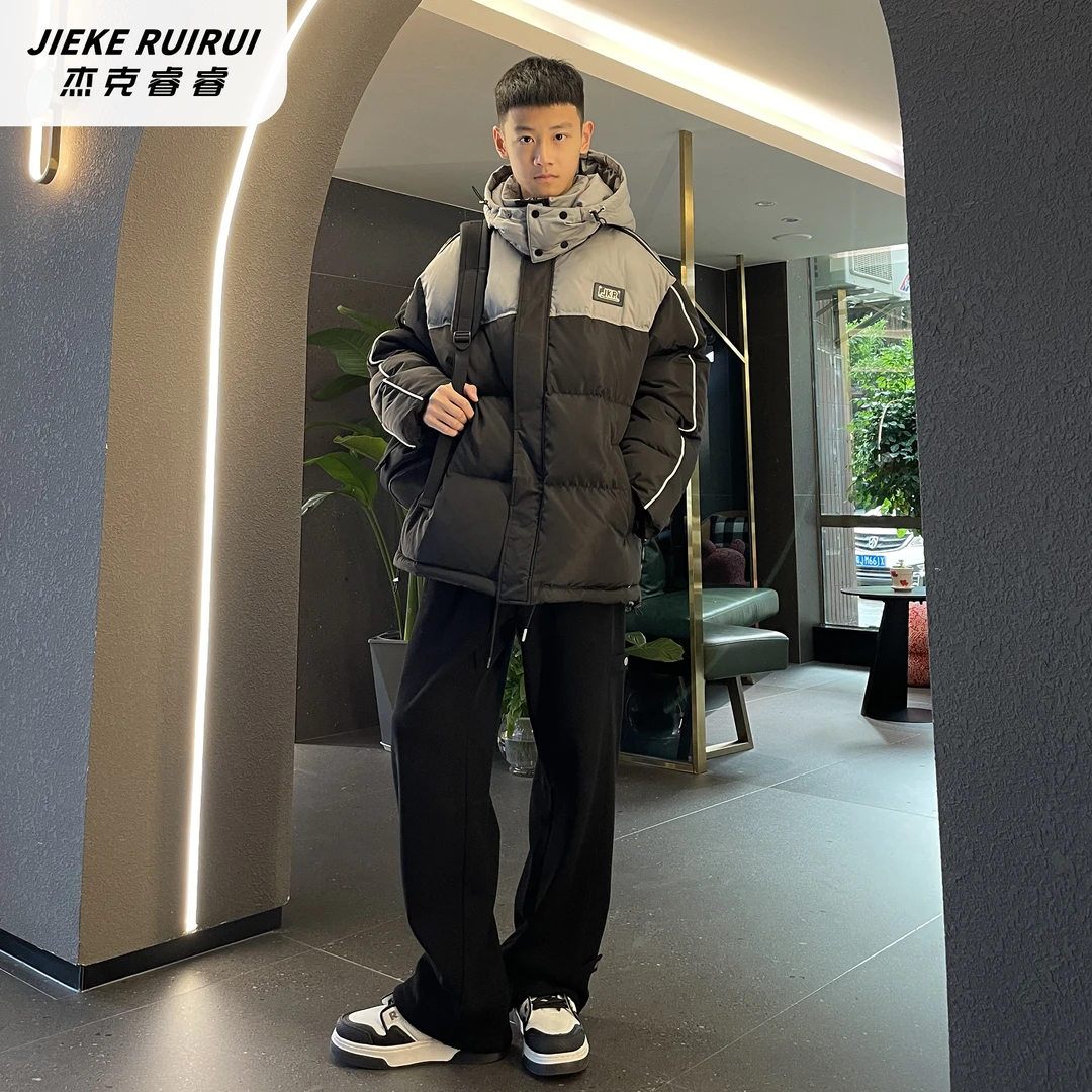 【现货-凯】冬可拆卸连帽线条羽绒外套大童休闲撞色外套杰克睿睿