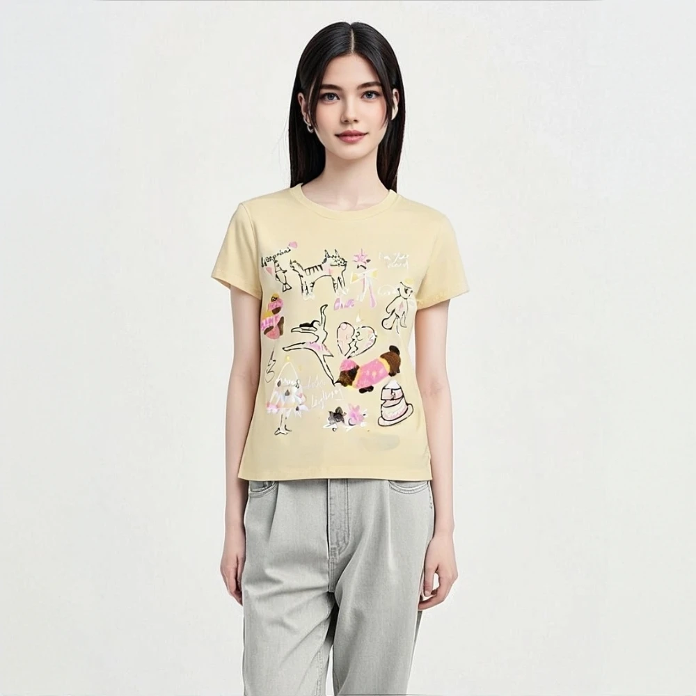 深圳南油【Miya】实拍刺绣短袖时尚女T恤夏季2025新款南油高端女装