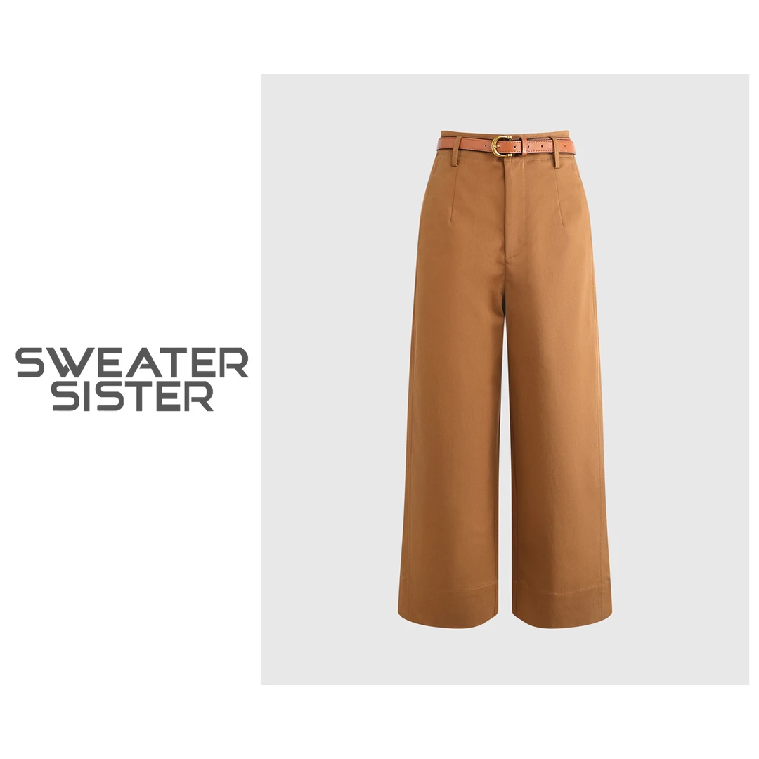 新款高腰配腰带通勤显瘦净版休闲阔腿裤女5102-G06