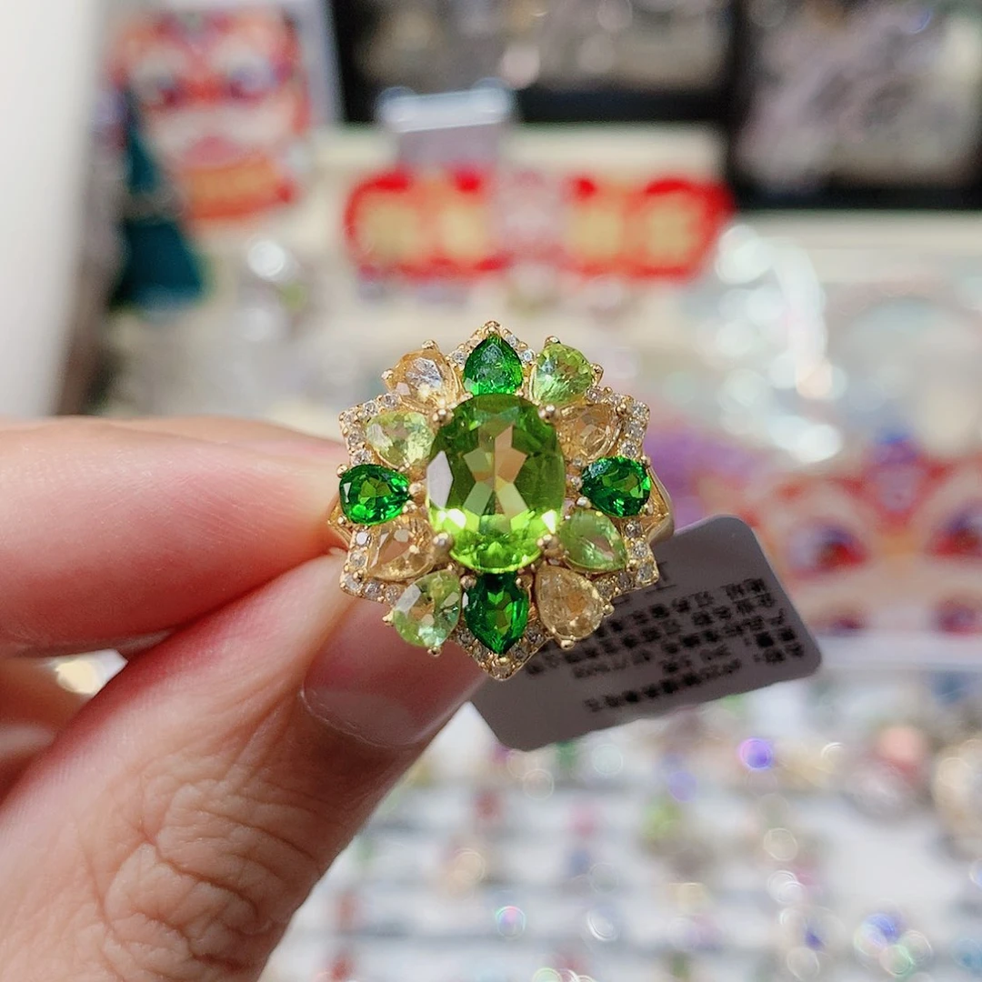 橄榄石戒指银S925镶嵌