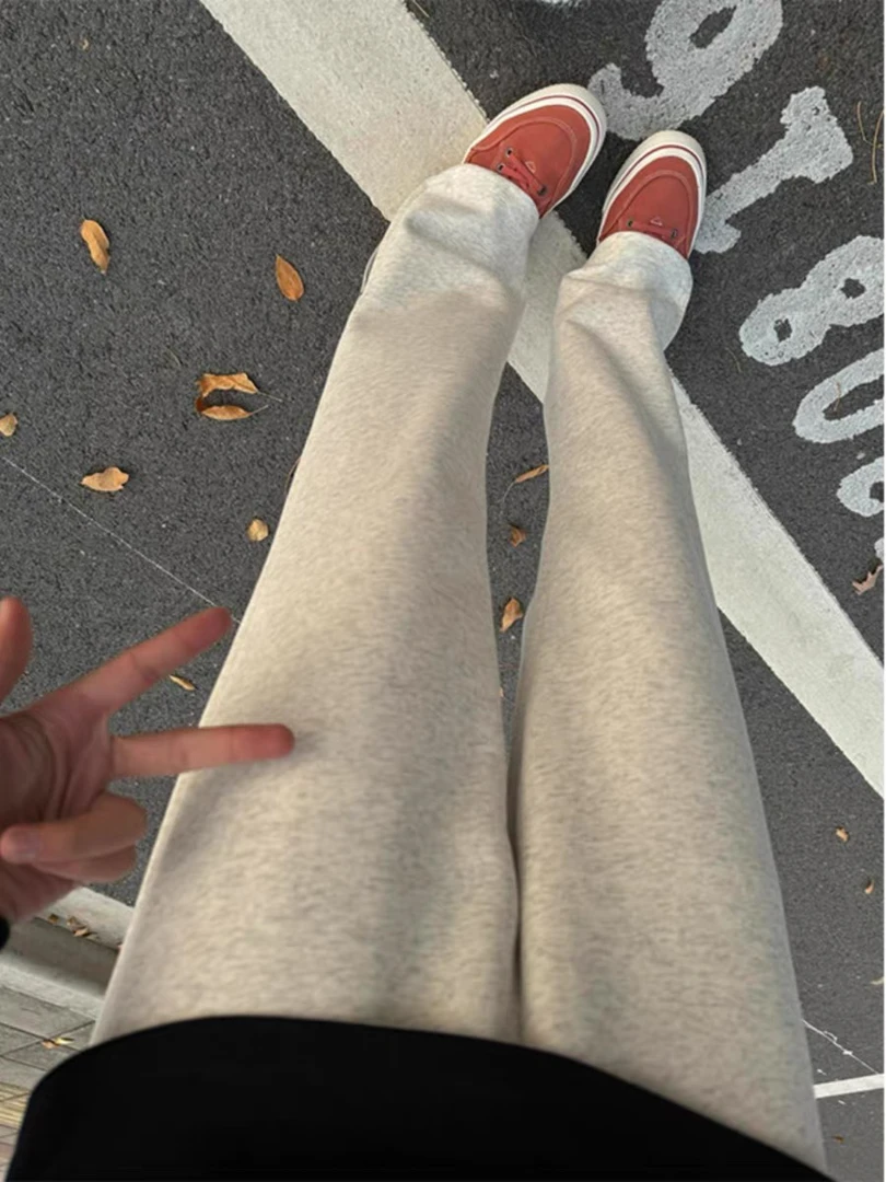 303 灰色侧拉链弯刀卫裤男款春秋直筒垂感cleanfit裤子美式休闲裤