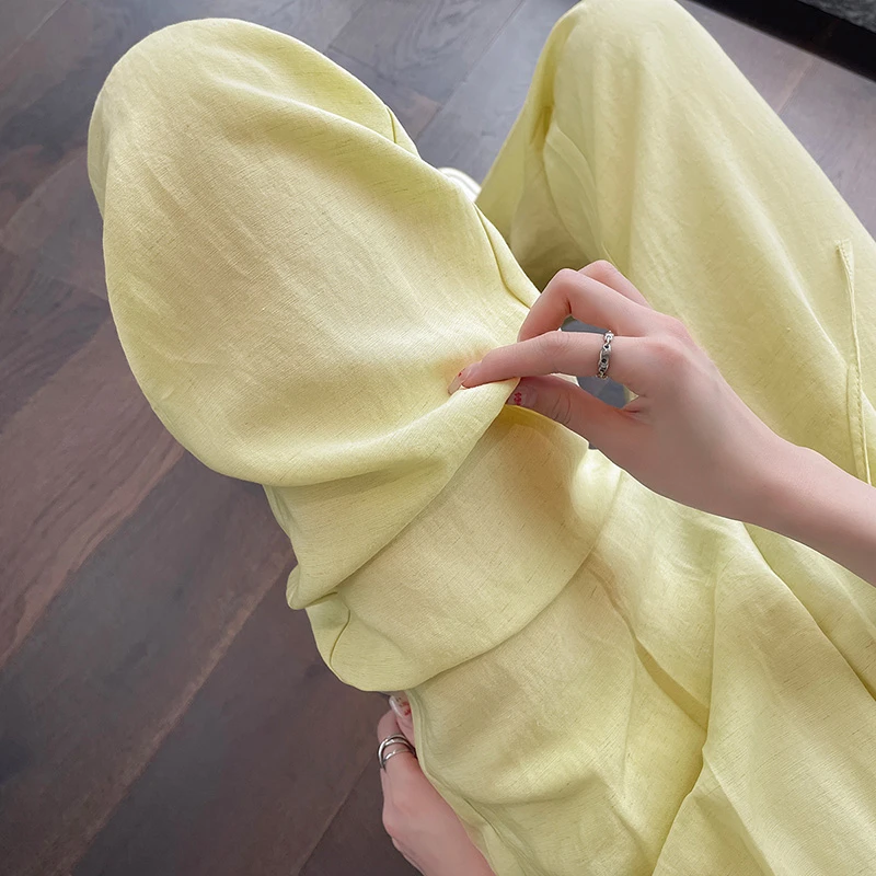 莱赛尔天丝阔腿裤女夏季薄款休闲冰丝亚麻裤子宽松窄版直筒山本裤