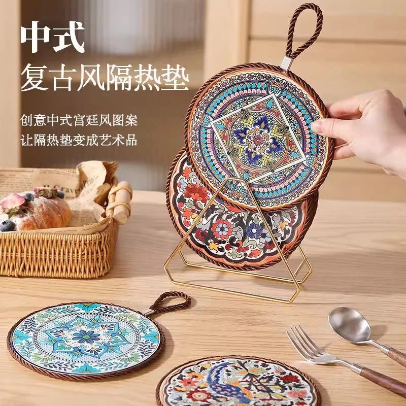 北欧复古隔热垫耐高温砂锅防烫垫珐琅锅家陶瓷中式餐桌防滑餐盘垫