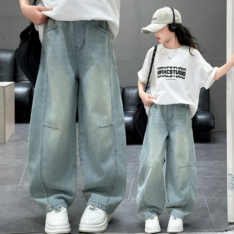 女童夏款套装2025爆款短袖T恤+牛仔裤两件套中宽松女童裤子