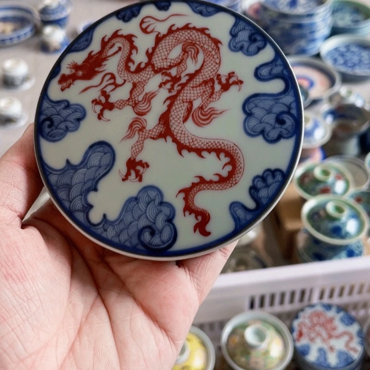 瓷片釉里红穿云龙盖置