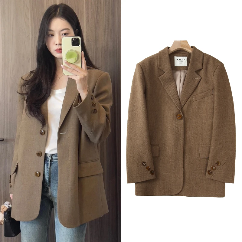 ZZZSTUDIO 【园有池】西装外套女春秋重工高级气质休闲宽松西服