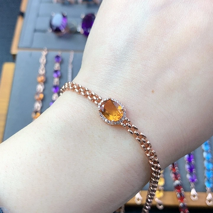 黄晶手链银S925镶嵌北*?天然黄水晶