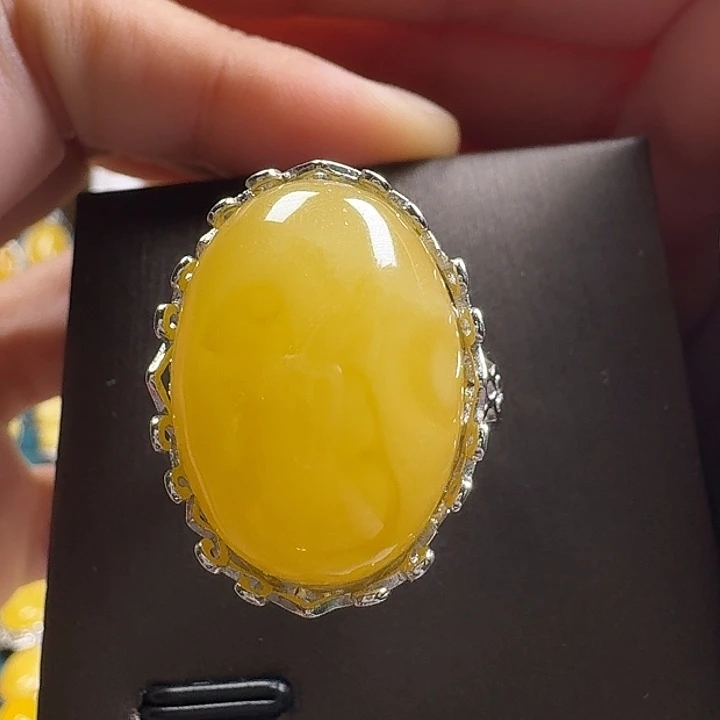 蜜蜡银S925镶嵌戒指戒指