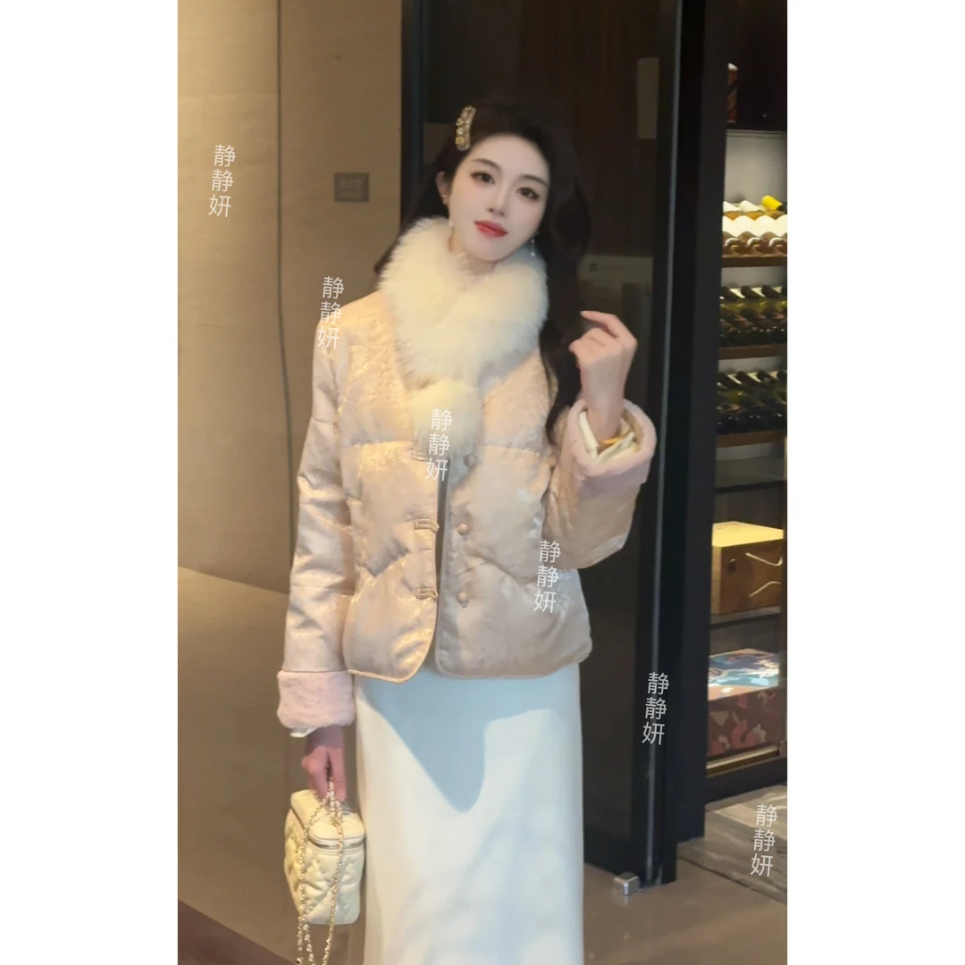 【玉棠】时尚新中式国风羽绒服女短款2025冬装新款毛毛袖保暖外套