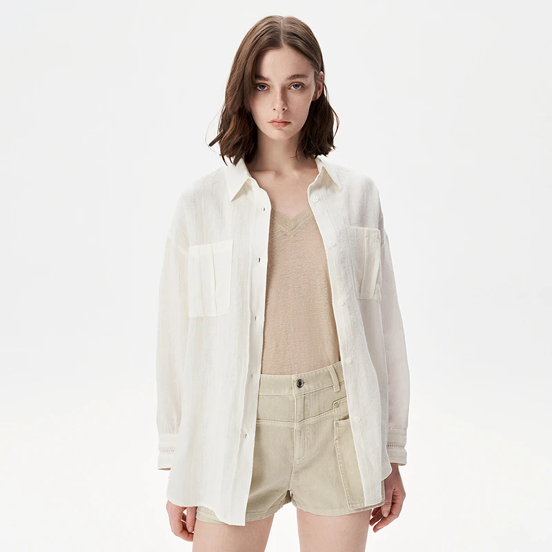 IRO 肌理感白衬衫长袖直筒含亚麻法式轻奢25春夏新款