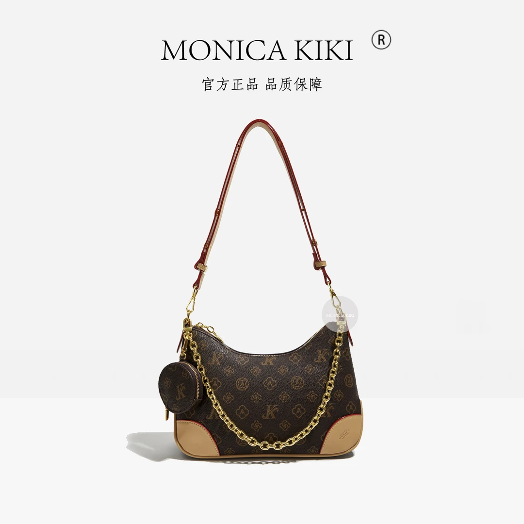 MONICA KIKI/莫妮卡奇奇女包牛角包时尚百搭女士复古小众经典单肩